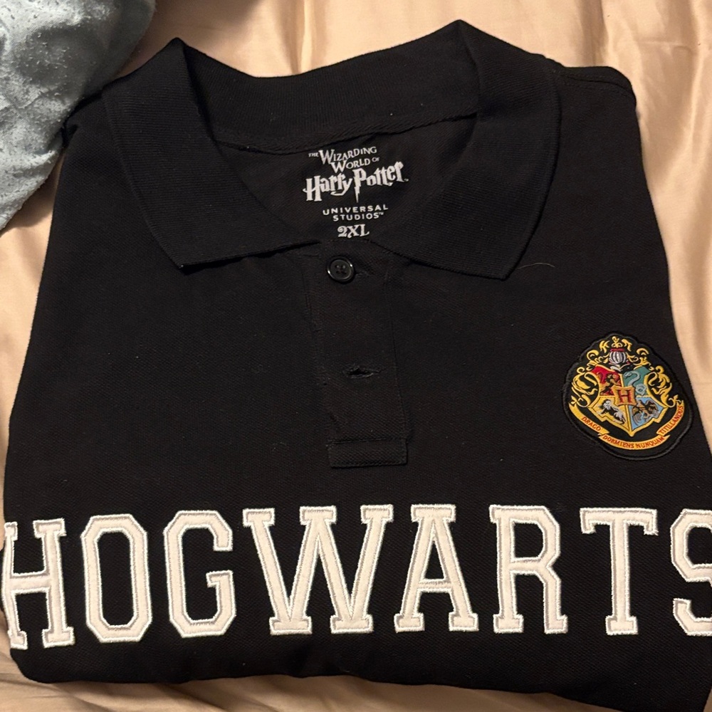 Warner Bros. Kids Black Hogwarts Polo with Embroidered Crest